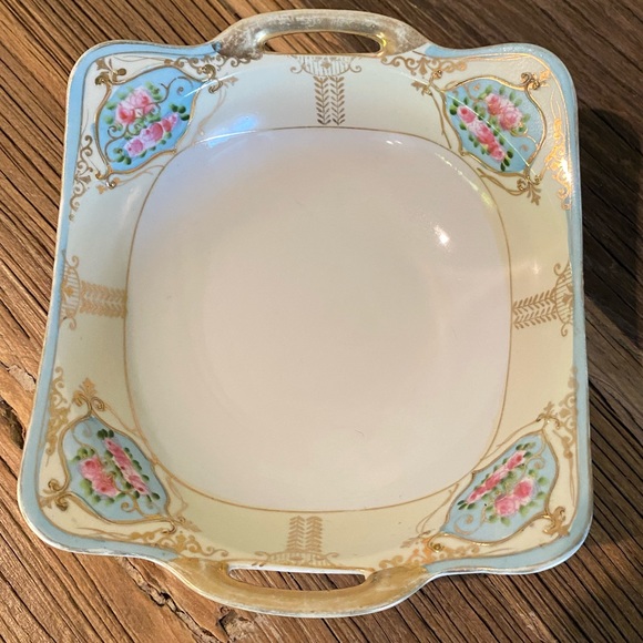 Vintage Hand Painted Nippon Decorative Square Round Bowl With Gold Trim - Picture 2 of 12